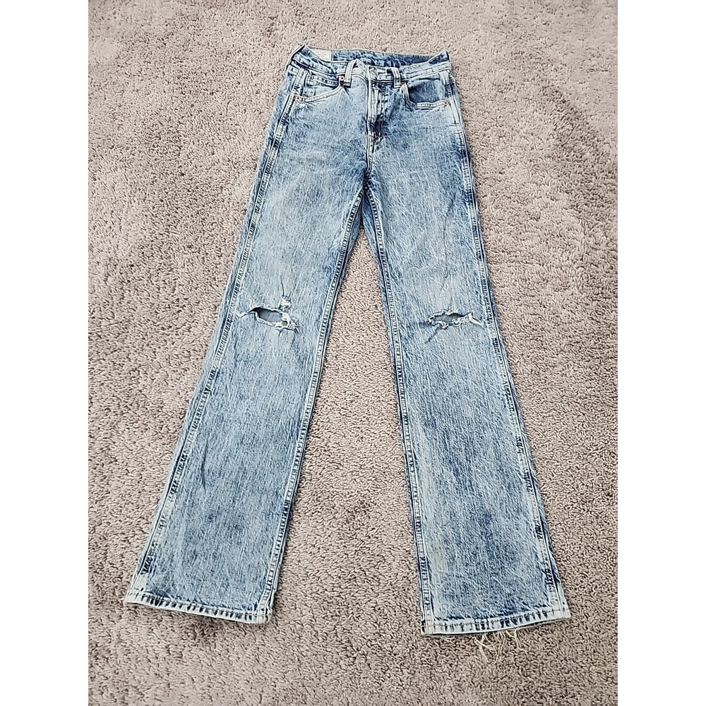 Gap Jeans Womens 24 00R Acid Wash Denim Distressed Vintage Flare High Rise Y2k